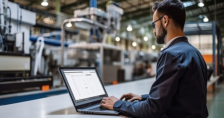 Profissional analisando estratégias digitais para vender serviços industriais online